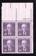 Lot Of 2 #1162 & #1172 Plate # Block Of 4 US Postage Stamps, Wheels Of Freedom And John Foster Dulles Diplomat - Plate Blocks & Sheetlets
