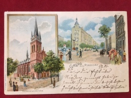 AK Berlin Rixdorf Litho 1901 Rosenkranzkirche Straßenbahn - Rixdorf