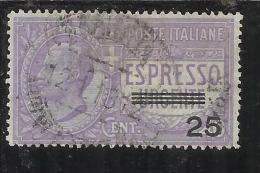 ITALIA REGNO ITALY KINGDOM 1917 ESPRESSO CENTESIMI 25 SU 40 USATO USED SIGNED FIRMATO - Eilsendung (Eilpost)