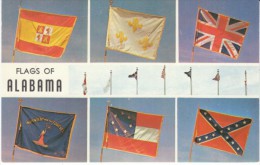 Flags Of Alabama, Various Flags From History Union Jack Confederate Flag Spanish Flag, C1960s Vintage Postcard - Altri & Non Classificati