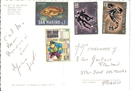 SAINT MARIN CP Avec 4 Timbres - Lettres & Documents