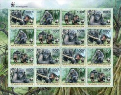 Central African Republic. 2012 Chimpanzee. (201f) Sheet Of 4 Sets. - Chimpanzees