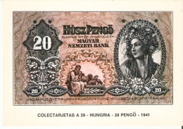 POSTAL DE ESPAÑA DE UN BILLETE DE HUNGRIA DE 20 PENGO DEL AÑO 1941 (BANKNOTE) - Coins (pictures)