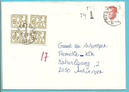 2203 Op Brief Met Stempel WESTERLO , Getaxeerd (taxe) Met TX78 (in Blok Van 4)  ANTWERPEN - 1981-1990 Velghe