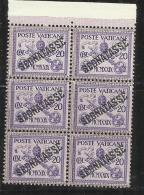 VATICANO VATICAN VATIKAN 1931 TASSE TAXES SEGNATASSE SOPRASTAMPATO OVERPRINTED CENT. 20 MNH BLOCK BLOCCO 6 BEN CENTRATO - Portomarken