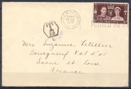 Lettre  TAXEE  De GLASGOW   Le 20 Juin 1937         Timbre SEUL Sur LETTRE  Court De Georges VI Pour BOURGNEUF VAL D OR - Cartas & Documentos