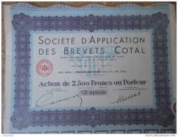 92 NEUILLY Ste D´Application Des Brevets COTAL ACTION DE 2500 FF Au Porteur + Ses 30 Coupons Attachés - Auto's