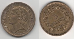 France Monnaie 5 Francs  Lavrilier Bronze-Alu 1945C Très Recherche - Sonstige & Ohne Zuordnung