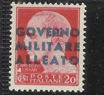 OCCUPAZIONE ANGLO-AMERICANA NAPOLI 1943 CENT. 20 VARIETA' VARIETY SOPRASTAMPA AZZURRO CIARO MNH - Britisch-am. Bes. Neapel