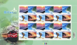 Sheet Of NT$12 2013 Greeting Stamps -Travel Lake Mount Geology Sunrise Sea Cloud Rock Train Alpine Railway - Agua