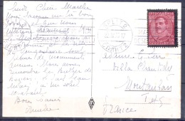 Timbre Sur CPA De SPLIT Le 22 IV 1933 SEUL Sur LETTRE  Oblit KRAG  Pour MONTAUBAN - Covers & Documents