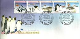 AUSTRALIA FDC CONSERVATION OF ANTARCTIC BIRD ANIMAL SHIP SET OF JOINED 5 DATED 29-12-1988 DAVIS SG? READ DESCRIPTION !! - Lettres & Documents