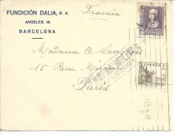En-tête" Fundicion Dalia Barcelona Pour Paris Censura Militar Barcelona Timbres 661,578A 1939 - Bolli Di Censura Repubblicana