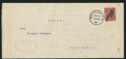 1908. Mayaguez A Barcelona. Carta Circulada Con Sello De 2 Cts Rojo De EEUU - Porto Rico