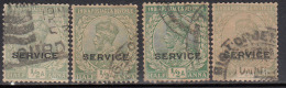 1912-1913, Single Star Series, 1/2a X 4 Colour Varities, Service / Official, British India Used, King George V,  As Scan - 1911-35 King George V