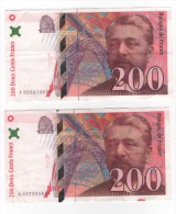 LOT OF 2 X : 200 FRANCS " EIFFEL " 1997 - 200 F 1995-1999 ''Eiffel''