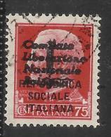 CLN COMITATO LIBERAZIONE NAZIONALE BOLOGNA 1945  RSI OVERPRINTED SOPRASTAMPATO 75 CENT. USED - Comité De Libération Nationale (CLN)