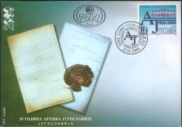 Yugoslavia 2000 50th Anniversary Of Yugoslav Archives, FDC - Briefe U. Dokumente