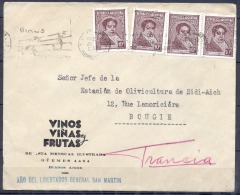 Lettre Cachet BUENOS AIRES   Fevrier 1950   Pour BOUGIE Algerie   Affranchie Avec 4 Timbres Dont 1 BANDE De 2 - Covers & Documents