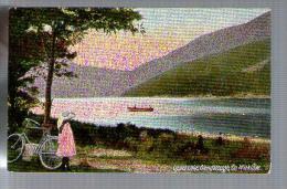 Jolie CP Ancienne Colorisée Irlande Upper Lake Glendalough Co. Wicklow - Ed ? - Fillette Vélo Lac Bateau - Cp Pas écrite - Wicklow