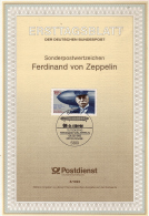 ALLEMAGNE  Carte  Notice 1er Jour  1992 Dirigeable Ballon Ferdinand Von Zeppelin - Zeppelins