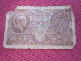 Biglieto Di Stato A Corso Legale 5 Lire Italie Italia Billet De La Banque Italienne Italiano - Italië– 5 Lire