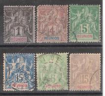 REUNION, 1892 - 1900, Type Groupe : Lot De 6 Timbres, Yvert N° 32,34,35,37,46,48 Obl,B/TB,cote  16 Euros - Oblitérés