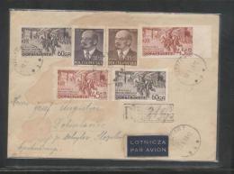 POLAND 1953 REGISTERED AIRMAIL LETTER SZCZECIN TO CZECHOSLOVAKIA MIXED FRANKING LENIN SET REVOLUTION SETS IMPERF PERF - Covers & Documents