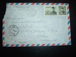 LETTRE PAR AVION (AIR FRANCE) POUR LA FRANCE TP 30M + 17M SURCHARGE OBL.MEC. 21 APR 1952  + CENSURE - Briefe U. Dokumente