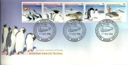 AUSTRALIA FDC CONSERVATION OF ANTARCTIC BIRD ANIMAL SHIP SET OF JOINED 5 DATED 21-12-1988 MAWSON SG? READ DESCRIPTION !! - Covers & Documents