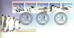 AUSTRALIA FDC CONSERVATION OF ANTARCTIC BIRD ANIMAL SHIP SET OF JOINED 5 DATED 29-10-1988 MACQUARIE READ DESCRIPTION !! - Brieven En Documenten