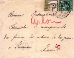 MILITARIA 14 -18 - BUREAU FEMINISTE DE RENSEIGNEMENT LAUSANE - POSTE MILITAIRE1915+ARLON MANUSCRIT - TIMBRE N°20 ET 110 - Not Occupied Zone