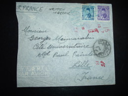 LETTRE PAR AVION (AIR FRANCE) POUR LA FRANCE TP 22M + 10M OBL.BLEUE 25 DE 48 ALEXANDRIA  + CENSURE - Storia Postale