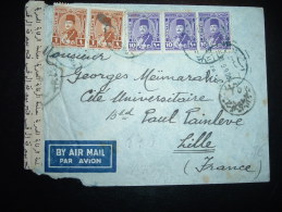 LETTRE PAR AVION POUR LA FRANCE TP 10M X3 + 1M X2 OBL.BLEUE 3 MA .9 ALEXANDRIA  + CENSURE - Storia Postale