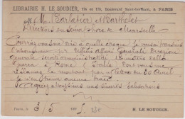 SAGE - 1895 - CARTE ENTIER POSTAL Avec REPIQUAGE De La LIBRAIRIE LE SOUDIER à PARIS - Cartes Postales Repiquages (avant 1995)