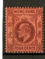 HONG KONG 1903 4c SG 64 WATERMARK CROWN CA   MOUNTED MINT Cat £24 - Unused Stamps