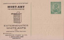 Br India King George V, Postal Stationery Card, Mort Ant Wood Preservative, Advertisement, Unused, India - 1911-35 King George V
