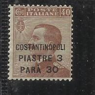 OCCUPAZIONI ITALIANE LEVANTE COSTANTINOPOLI 1922 3,30 PIASTRE SU 40 CENT MH - Europese En Aziatische Kantoren