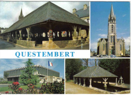 Carte Postale 56. Questembert  Les Halles L'église Lavoir Et La Mairie Trés Beau Plan - Questembert