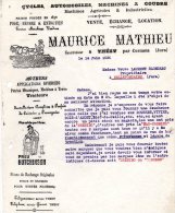 - Facture MAURICE MATHIEU à THESY Par Cernans Jura - Cycles, Automobiles - 222 - Cars