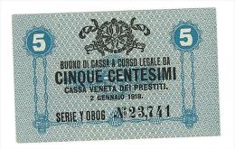 CASSA VENETA DEI PRESTITI - CAT. N° 10 - RARO - 5 CENTS - FIOR DI STAMPA   SERIE Y 0806 # 23741 - Biglietti Consorziale