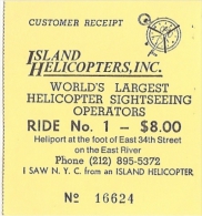 Ticket - Island Helicopters, Inc. (New York - East River - 1976) - [hélicoptère - Hubschrauber - Helicopter} - Otros & Sin Clasificación
