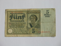 5 FÜNF  Rentenmark  - 1923  Rentenbankscheine - Germany - Allemagne ***** Billet Rare EN ACHAT IMMEDIAT ***** - 5 Rentenmark