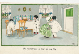 ENFANTS - Jolie Carte Fantaisie Viennoise Fillette Et Pierrot (s) "On M'embrasse Le Jour De Ma Fête" Signée PAULI EBNER - Ebner, Pauli