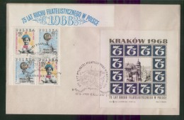 POLAND 1968 75TH ANNIV POLISH PHILATELIC EXPO FEDERATION PHILATELIC S/S KRAKOW T2 BLUE COMMEMORATIVE COVER CINDERELLA - Lettres & Documents