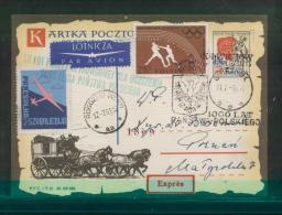 POLAND 1961 12TH GLIDER FLIGHT FOR 1000 YEARS OF POLAND GNIEZNO ROGOZNO WIELKOPOLSKA PC 5 TOWN CREST GREEN CACHET - Lettres & Documents