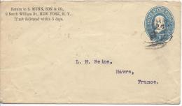 Enveloppe 1c Bleu Cachet Ovale New York P Pour La France - ...-1900