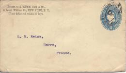 Enveloppe 1c Bleu Cachet Ovale New York P Pour La France - ...-1900