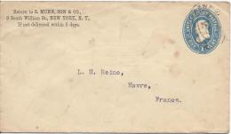 Enveloppe 1c Bleu Cachet Ovale New York P Faible Pour La France - ...-1900