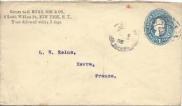 1c Bleu Cachet Ovale New York P 1895 Pour La France. Arrivée Illisible - ...-1900